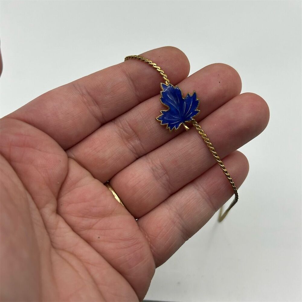 Blue Maple Leaf Enamel Gold Toned Necklace - Picture 2 of 3